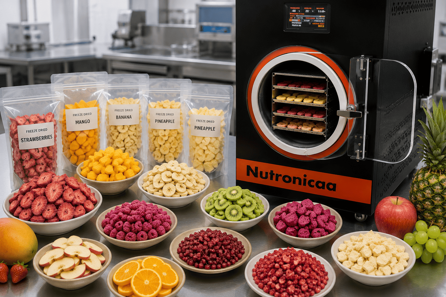 Freeze dried fruits produced using Nutronicaa freeze dryer