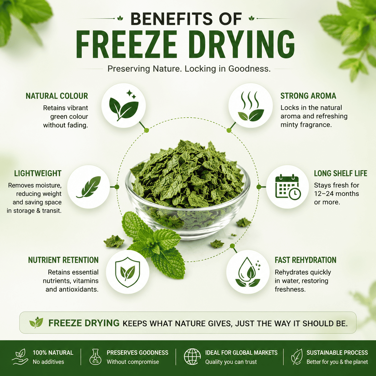 Benefits of freeze drying mint leaves