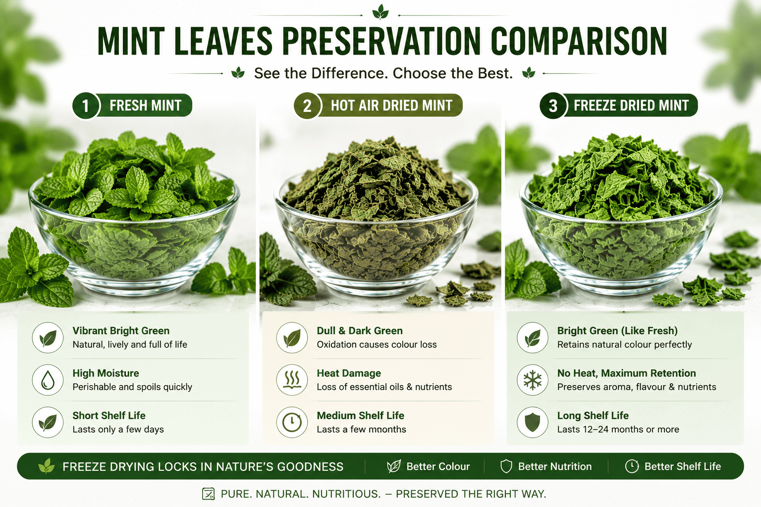 Freeze-dried mint compared with hot-air-dried mint