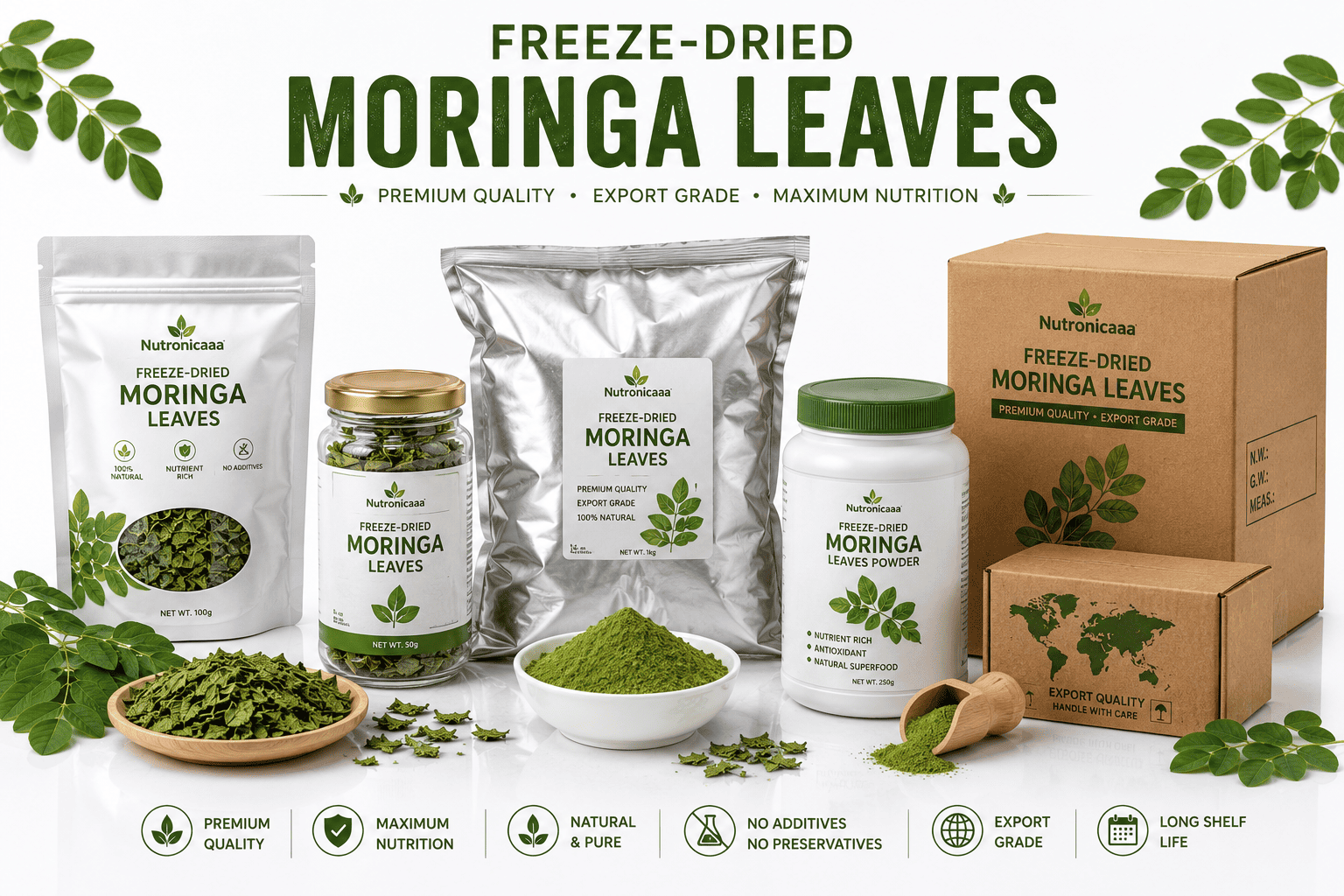 Commercial packaging options for freeze-dried moringa products
