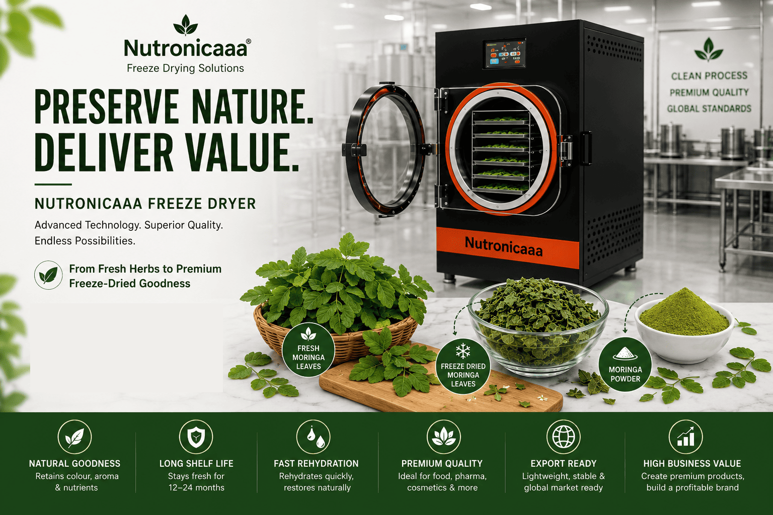Nutronicaaa commercial freeze dryer for freeze drying moringa leaves